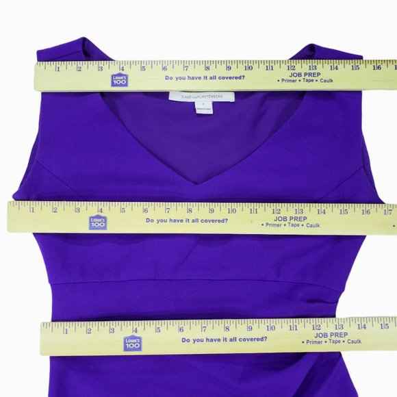 Diane von Furstenberg Bevin Bodycon Sleeveless Sheath Dress 2 Purple Ruched Side - Picture 6 of 15